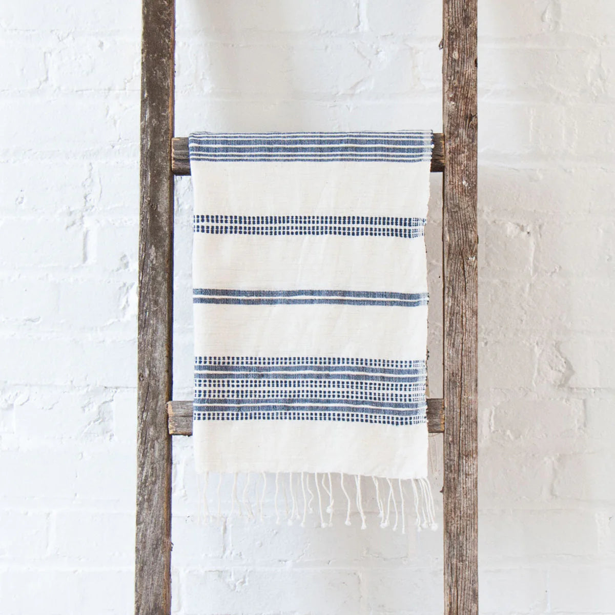 Handwoven hand towel natural with navy stripe