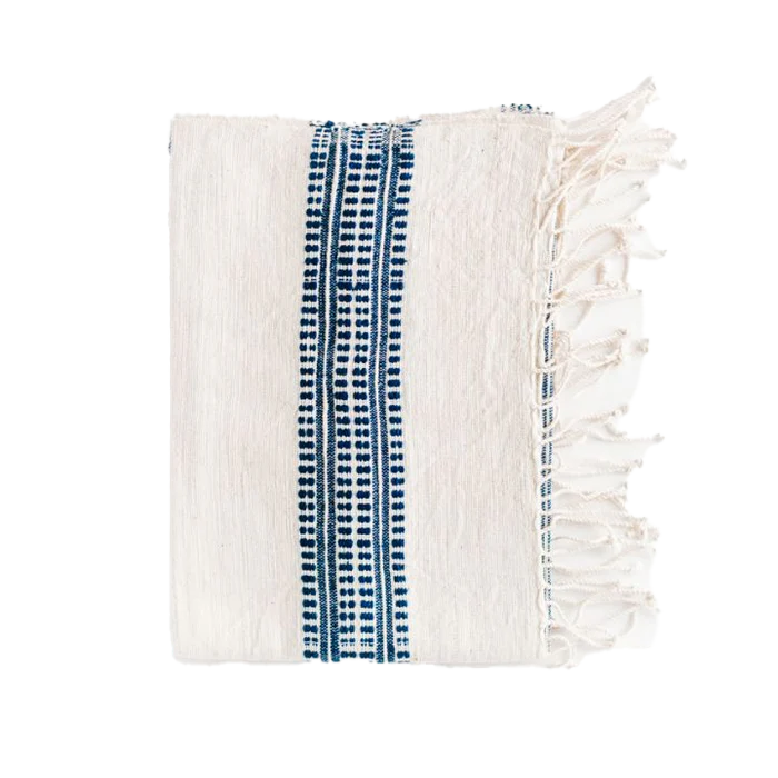 Handwoven hand towel natural with navy stripe