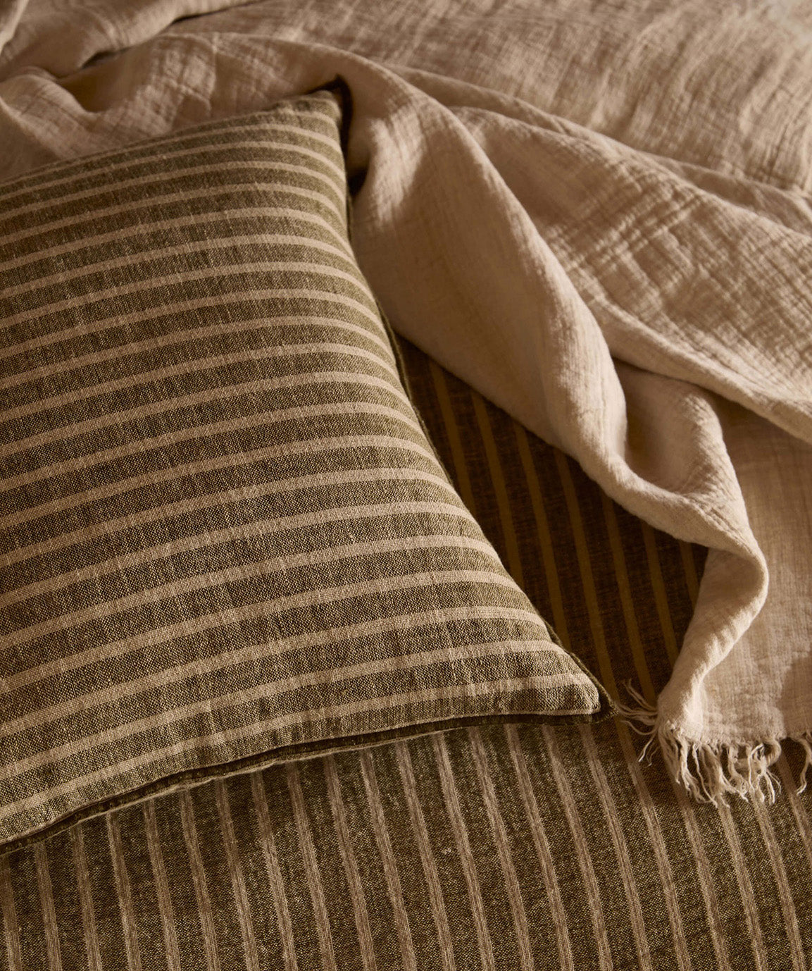 Ava linen cushion cover khaki 55cm