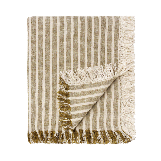 Ava linen striped throw khaki 210 x 150cm