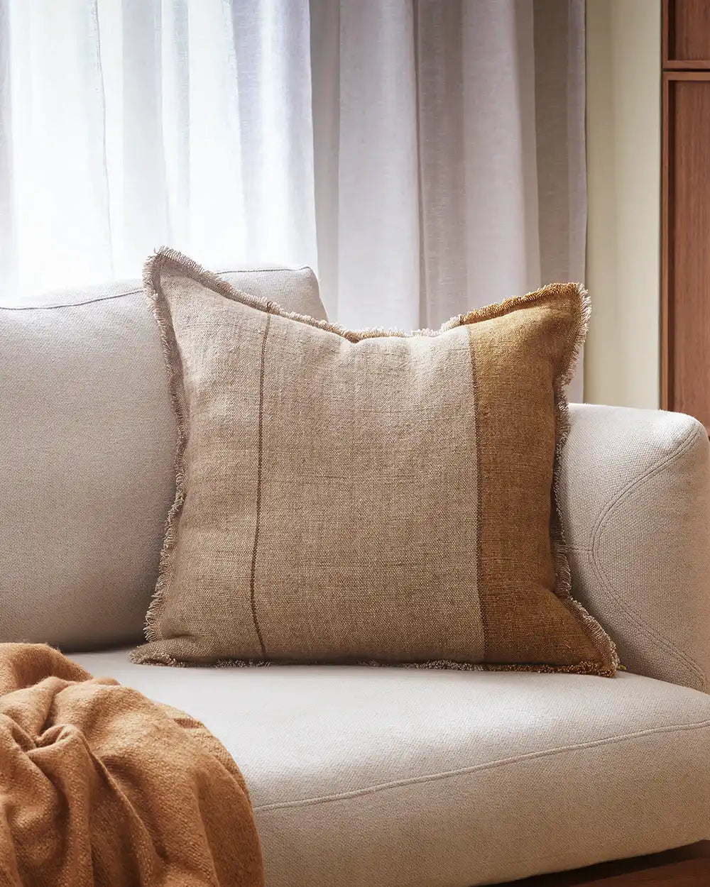 Frankton linen cushion cover 50cm caramel