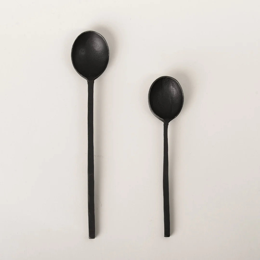 Burnished iron spoon with square handle 13cm black