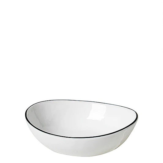 Broste small shallow bowl white with black rim