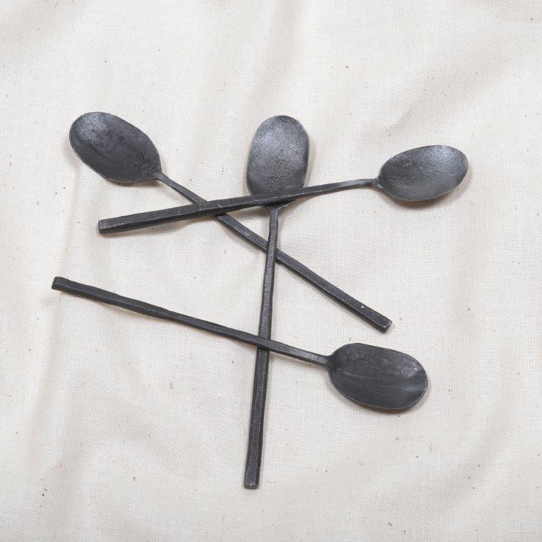 Burnished iron tapas spoon 14cm black