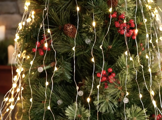 Christmas tree cascading fairy lights 18 strands silver