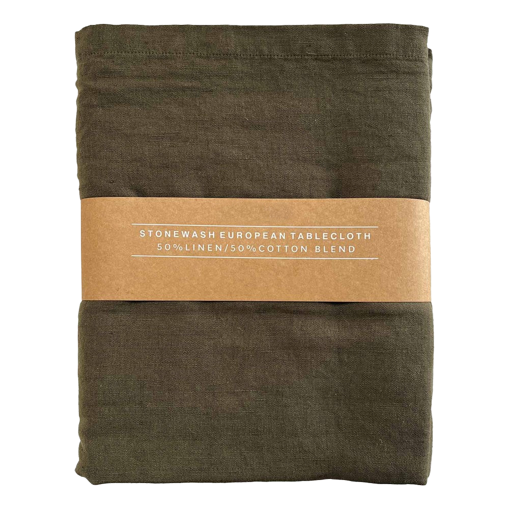 Linen cotton chambray tablecloth olive 260cm