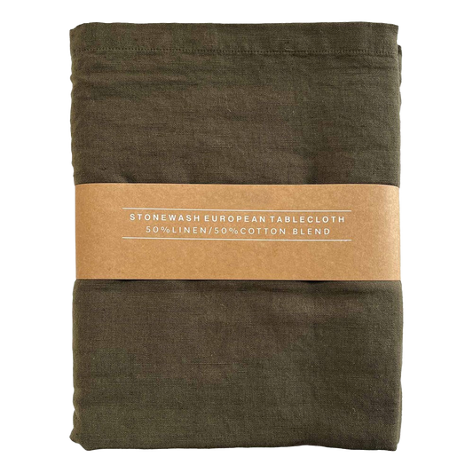 Linen cotton chambray tablecloth olive 260cm