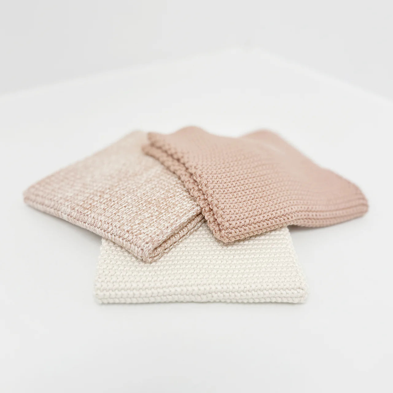 Set of 3 cotton knitted cloths pink