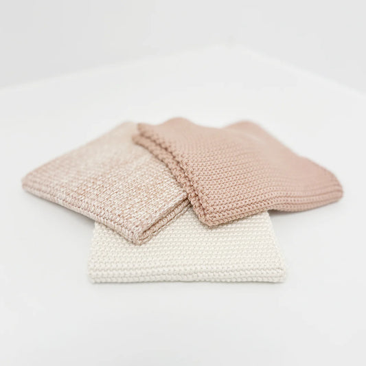 Set of 3 cotton knitted cloths pink