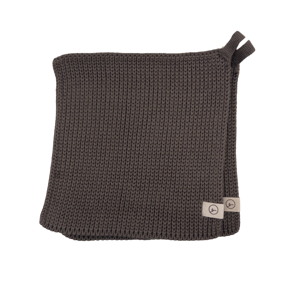 Set of 2 organic cotton knitted pot holders chocolate