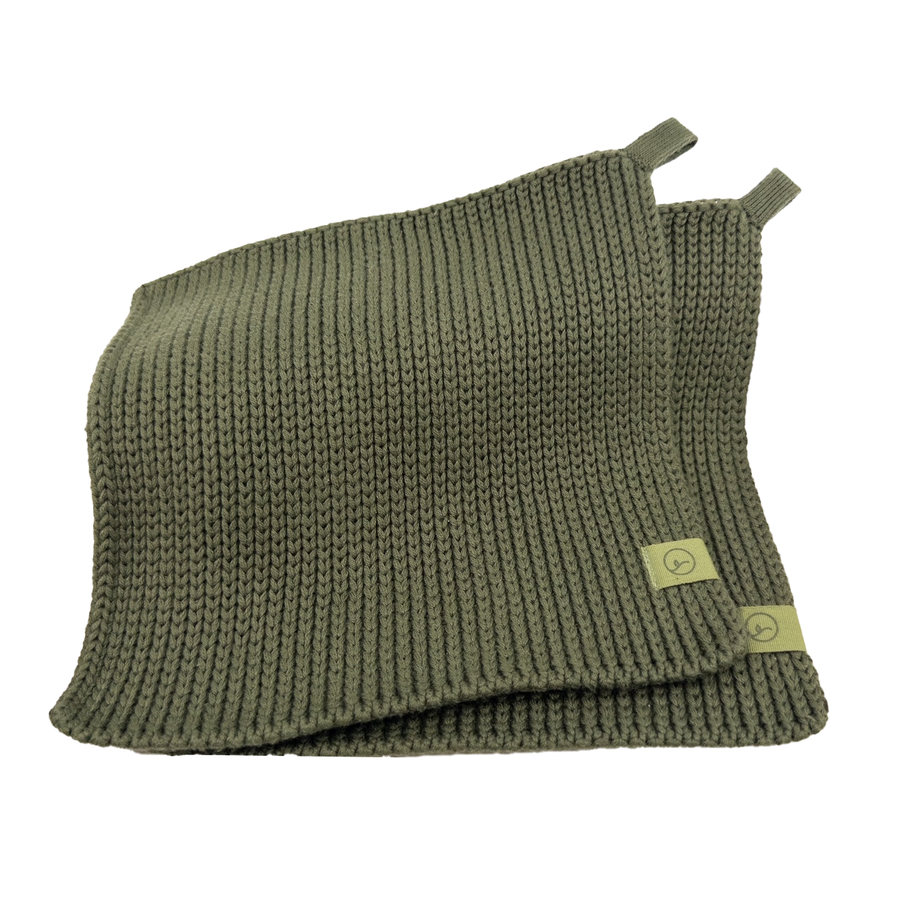 Set of 2 organic cotton knitted pot holders olive