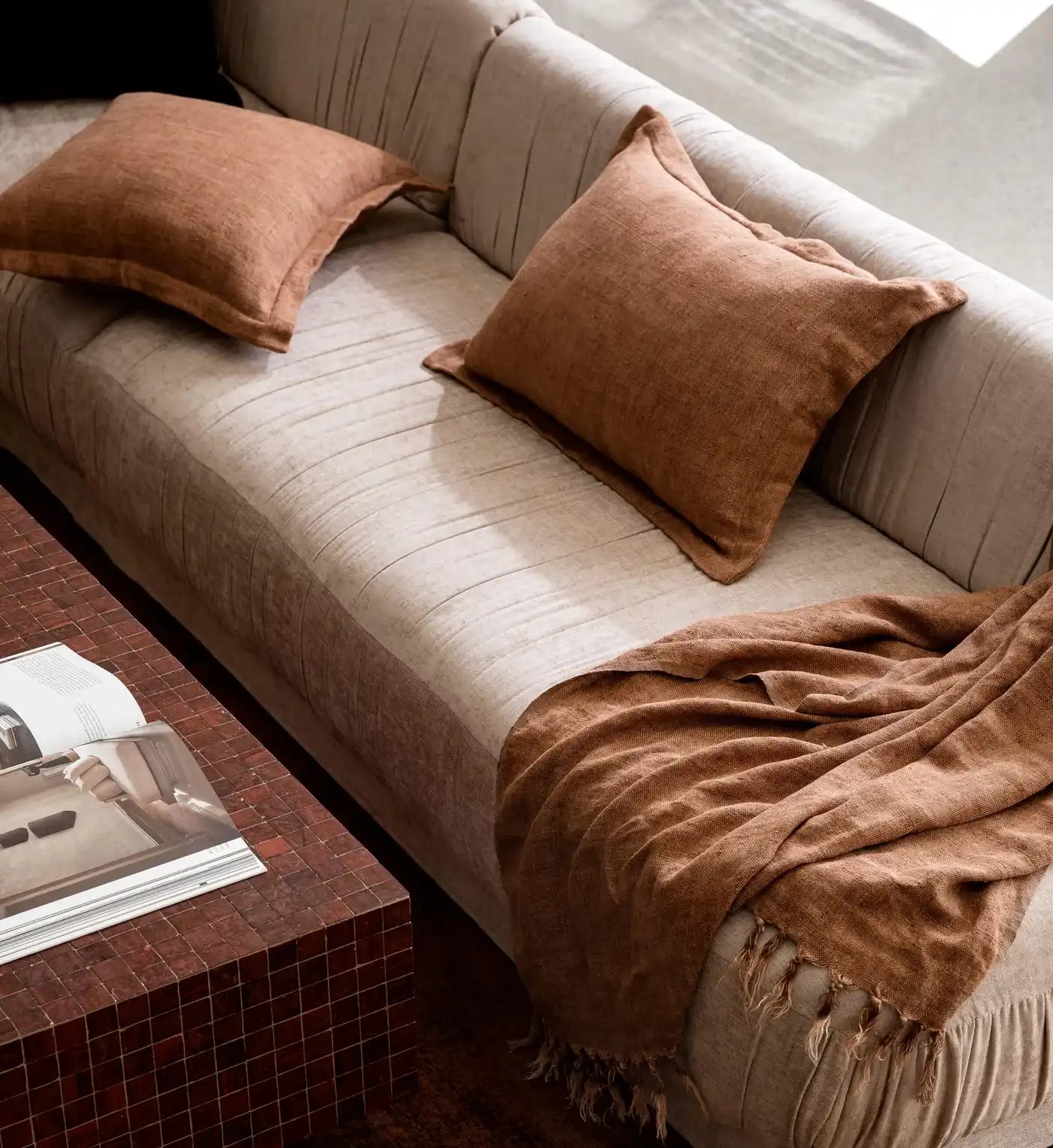 Burton tailored linen cushion cover 50cm cafe
