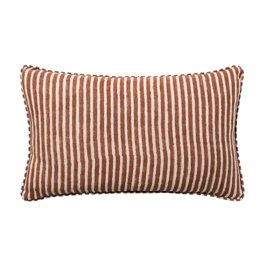 Gia block print linen cushion cover 30 x 50cm terracotta