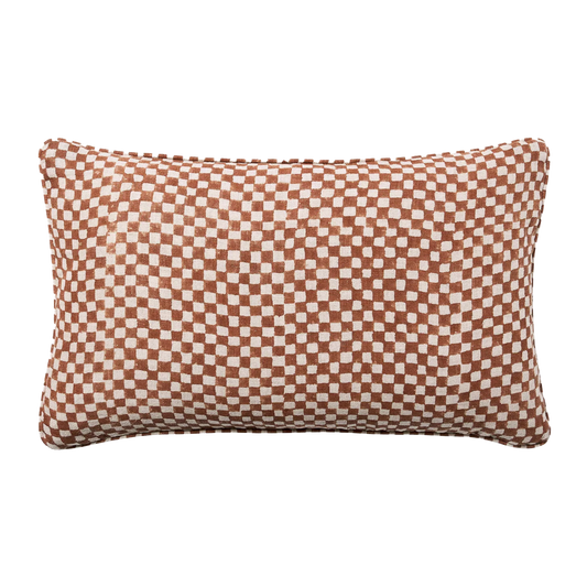 Gia block print linen cushion cover 30 x 50cm terracotta