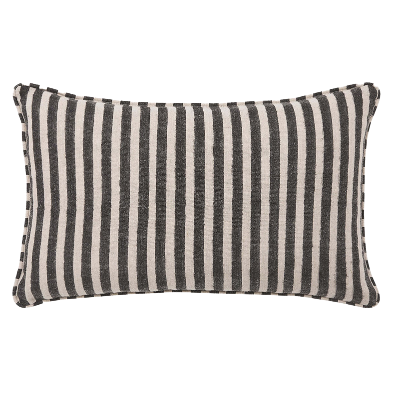 Quinn block print linen cushion cover 30 x 50cm black