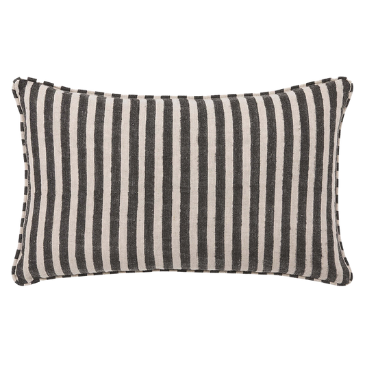 Quinn block print linen cushion cover 30 x 50cm black