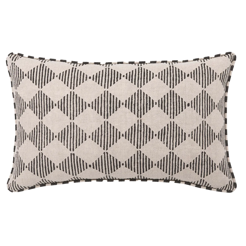 Quinn block print linen cushion cover 30 x 50cm black