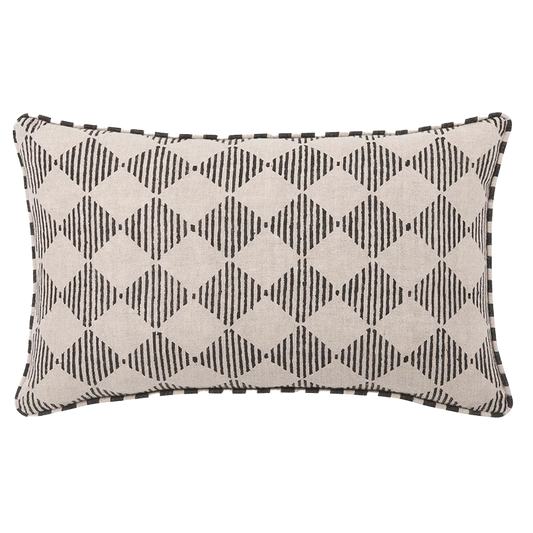 Quinn block print linen cushion cover 30 x 50cm black