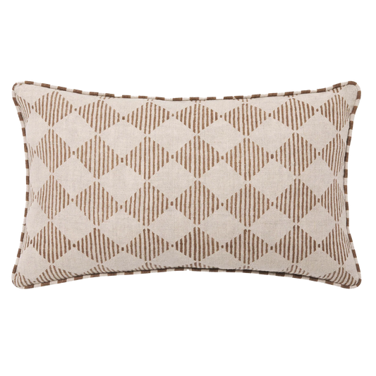 Quinn block print linen cushion cover 30 x 50cm bronze