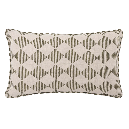 Quinn block print linen cushion cover 30 x 50cm olive