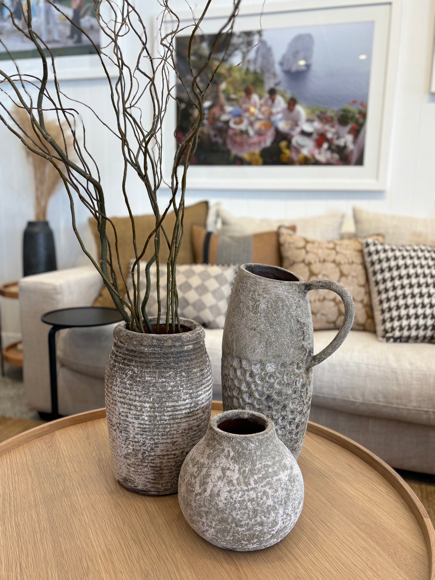 Aged earthenware jug natural 45cm