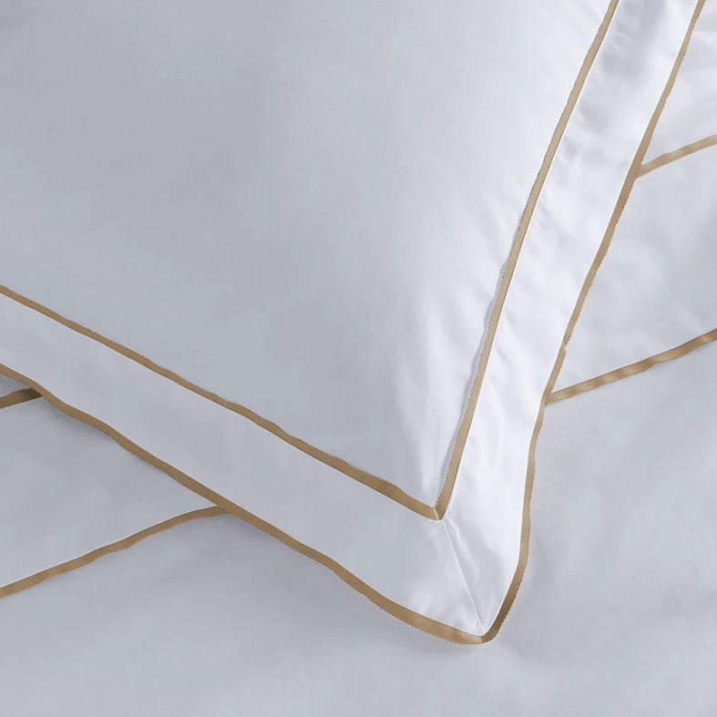 Grosgrain Egyptian cotton pillowcase set white and caramel