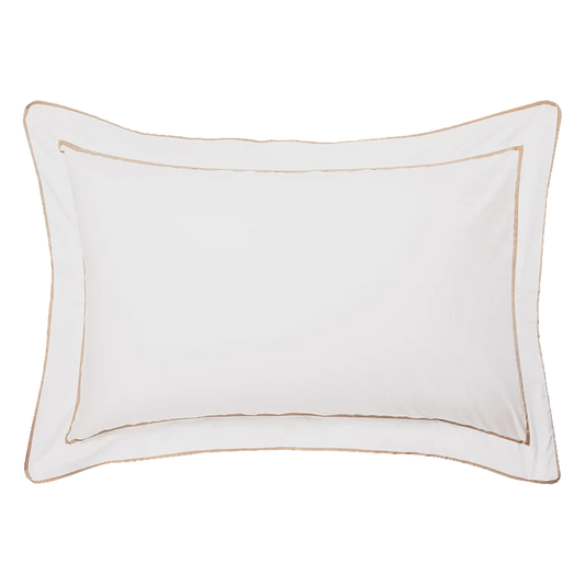 Grosgrain Egyptian cotton pillowcase set white and caramel