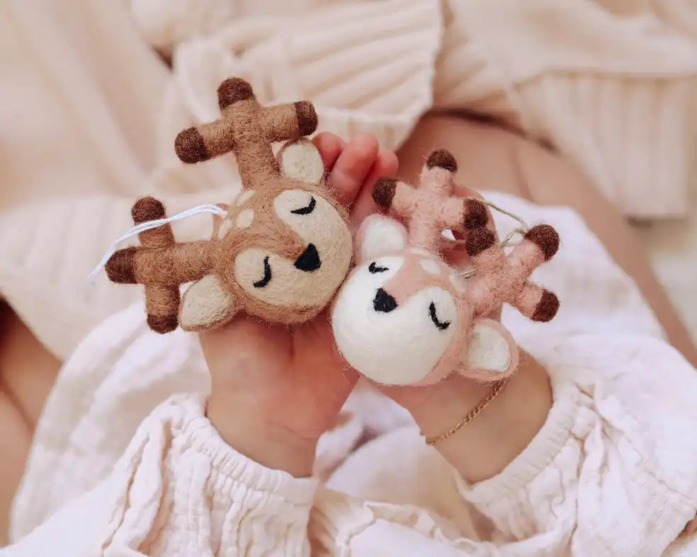 NZ wool hanging ornament reindeer blush