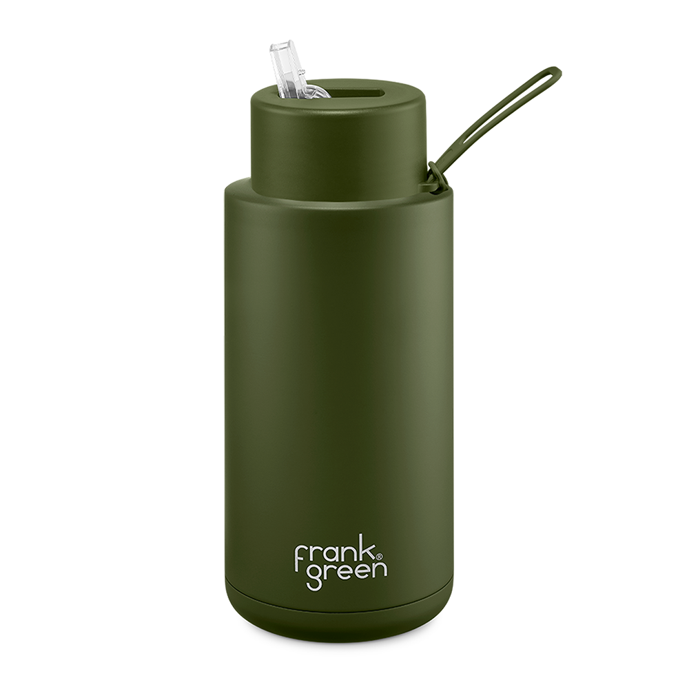 Frank Green drink bottle with straw lid one litre khaki