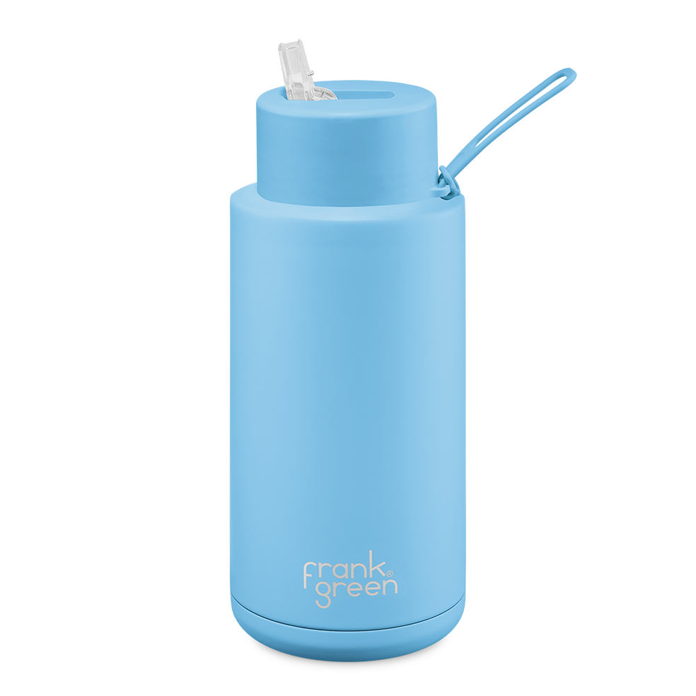 Frank Green drink bottle with straw lid one litre sky blue