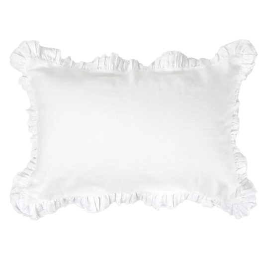 Ruffle linen pillowcase set white