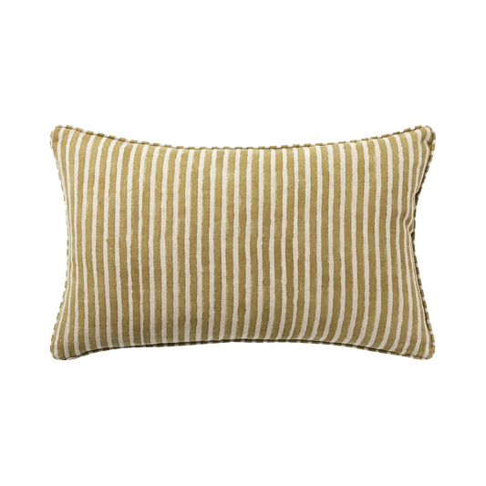 Gia block print linen cushion cover 30 x 50cm wasabi