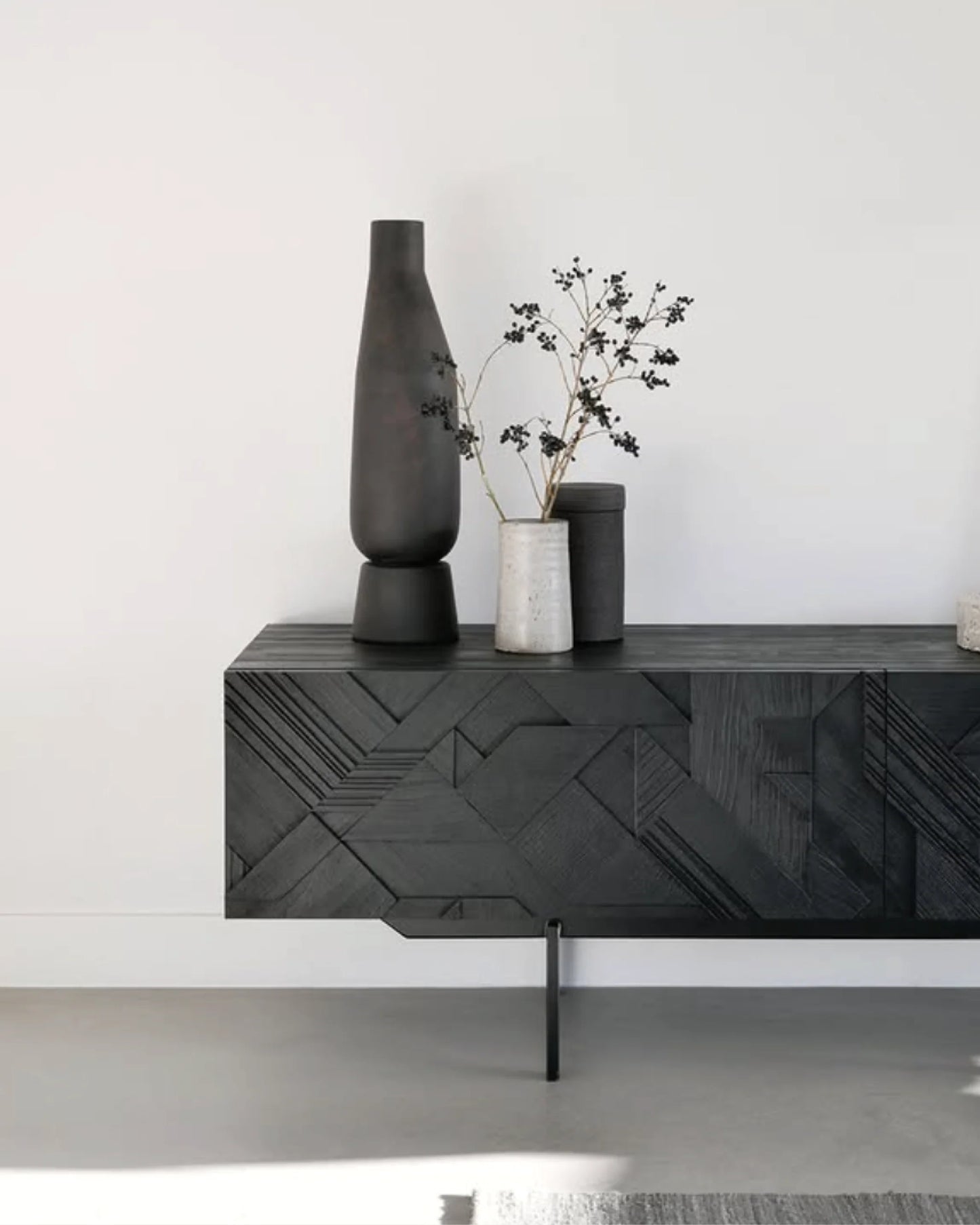 Teak geometric 4-door sideboard 224cm black