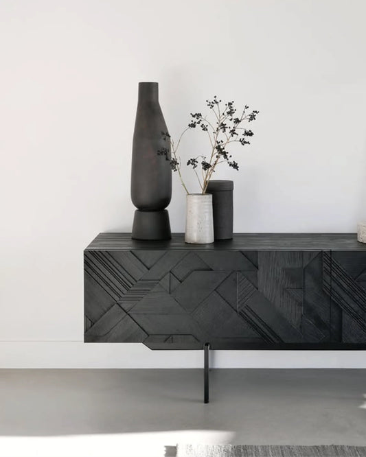 Teak geometric 4-door sideboard 224cm black