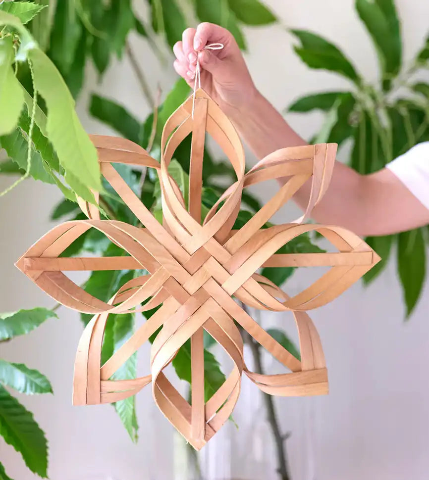 Woven wooden hanging snowflake 40cm