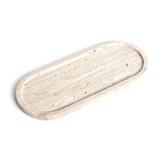 Light travertine oval tray 30cm