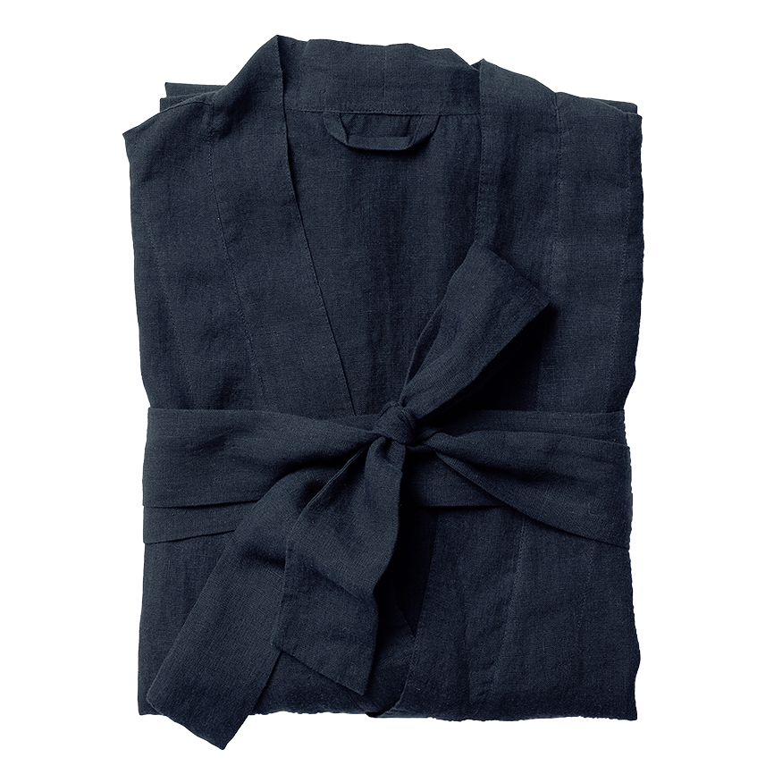 Women's linen dressing gown blue black