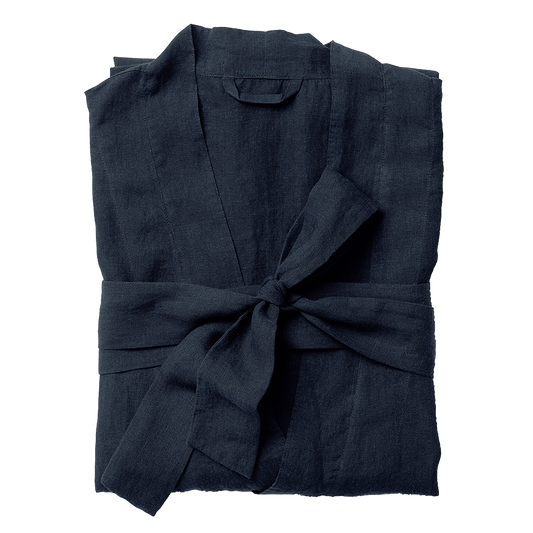 Women's linen dressing gown blue black