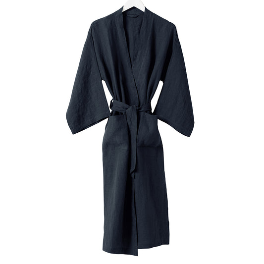 Women's linen dressing gown blue black