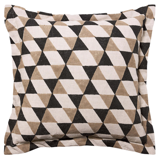 Lorenzo block print linen cushion cover 50cm black
