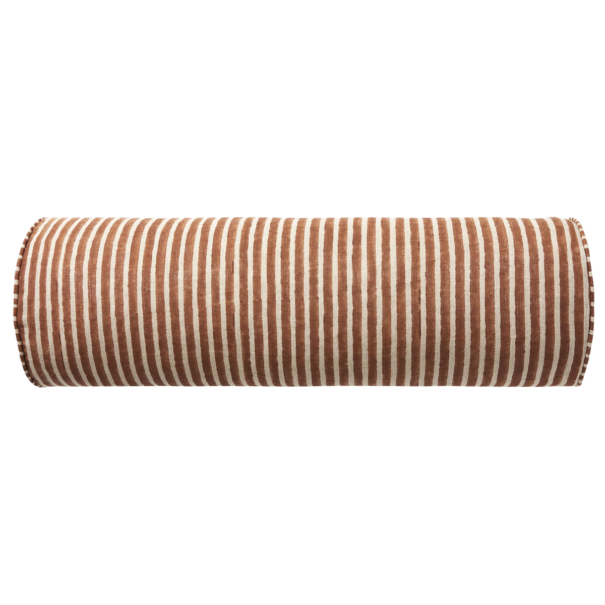 Margot linen striped bolster cushion 60cm clay