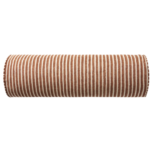 Margot linen striped bolster cushion 60cm clay