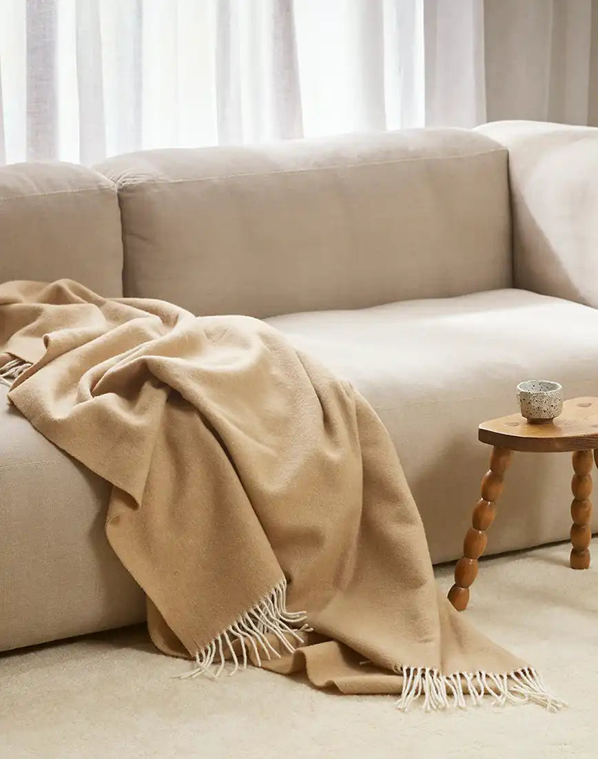 Mosman merino wool throw 140 x 200cm sand