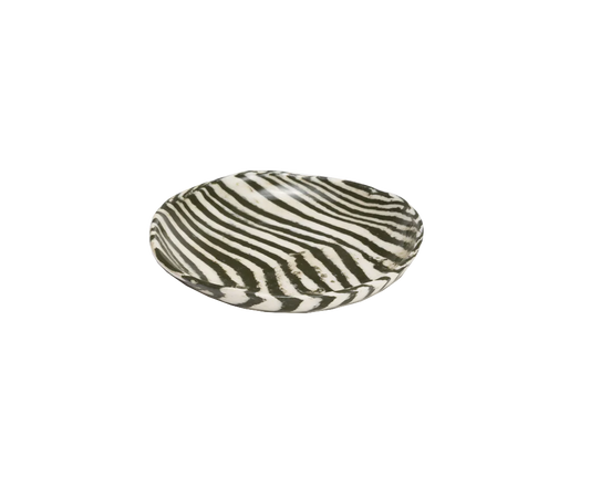 NZ made Mystery Creek small dish olive stripe 14cm