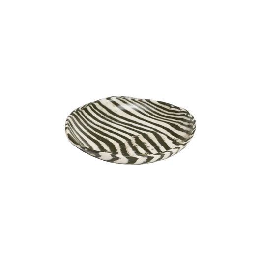 NZ made Mystery Creek small dish  olive stripe 13cm