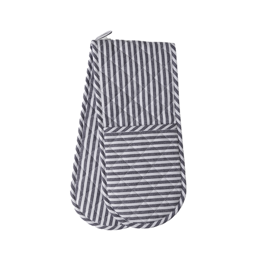 Classic stripe double oven glove navy