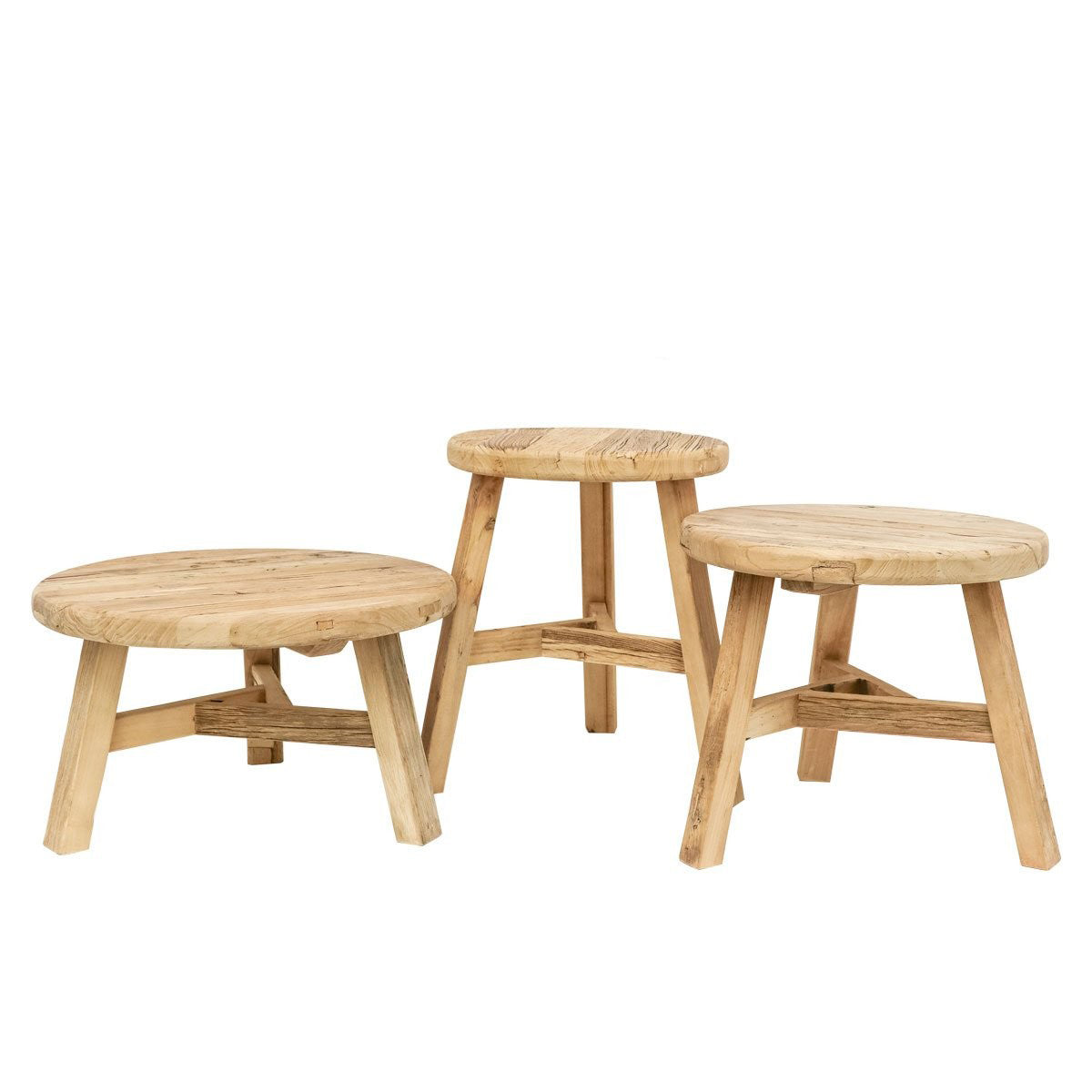 Reclaimed elm wood round side table 52cm