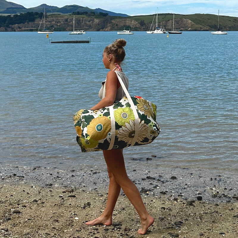 Oversized canvas beach bag retro floral