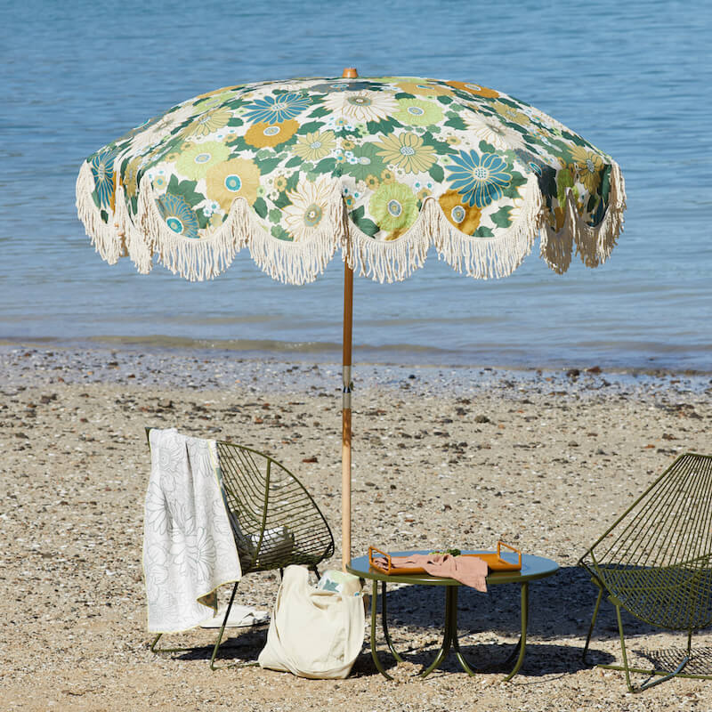 Retro floral beach umbrella