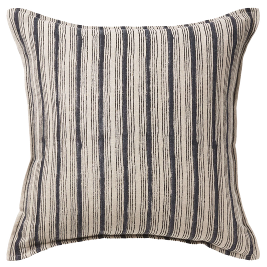 Rome block printed linen cushion cover 50cm indigo